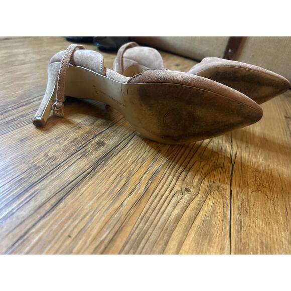 Preloved Adrienne Vittadini Beige Scalloped Suede Leather  Heels Shoes 8.5 - Picture 6 of 8